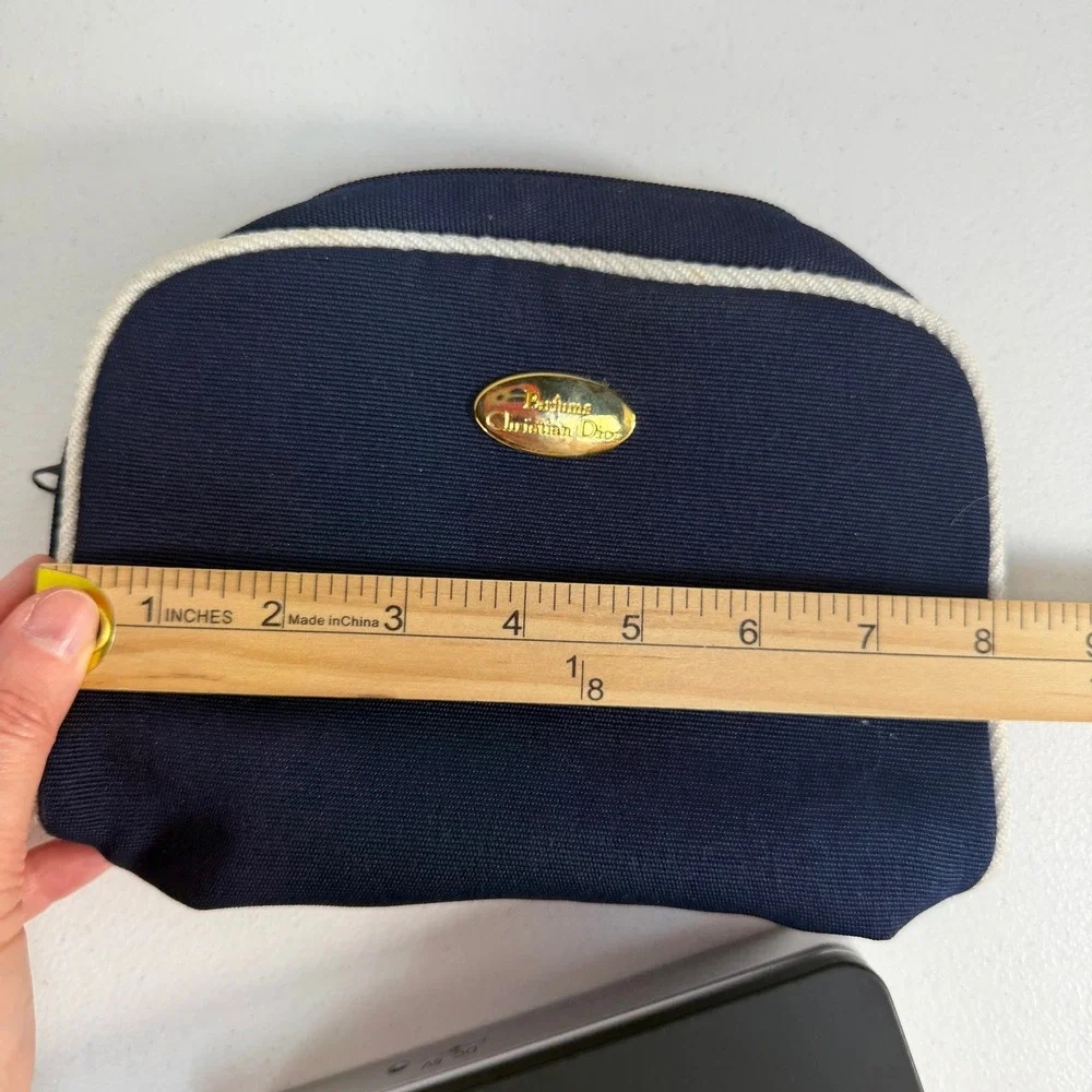 Vintage Christian Dior Parfums Cosmetic Make Up Bag Pouch Canvas Navy‎ Blue